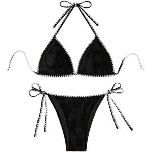 imageSHENHE Womens 2 Piece Swimsuits Halter Triangle Bathing Suit Tie String Bikini SetBlack