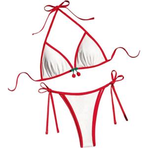 imageSHENHE Womens 2 Piece Swimsuits Halter Triangle Bathing Suit Tie String Bikini SetCherry Red White