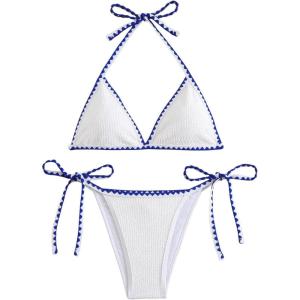 imageSHENHE Womens 2 Piece Swimsuits Halter Triangle Bathing Suit Tie String Bikini SetWhite