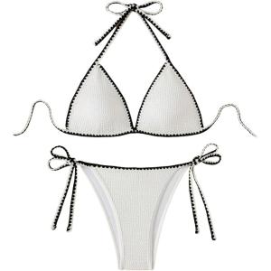 imageSHENHE Womens 2 Piece Swimsuits Halter Triangle Bathing Suit Tie String Bikini SetWhite and Black