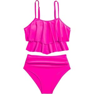 imageSHENHE Womens High Waisted Tankini Set 2 Piece Flowy Ruffle Top Tummy Control Bathing SuitsLight Pink