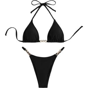 imageSHENHE Womens Sexy Bikini Sets Ring Triangle Tie Bathing Suits 2 Piece SwimsuitsBlack Chain