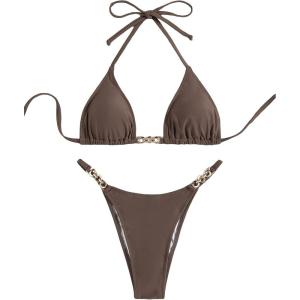 imageSHENHE Womens Sexy Bikini Sets Ring Triangle Tie Bathing Suits 2 Piece SwimsuitsBrown