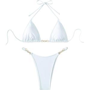 imageSHENHE Womens Sexy Bikini Sets Ring Triangle Tie Bathing Suits 2 Piece SwimsuitsChain Linked White