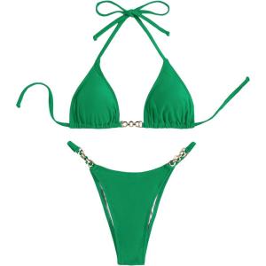imageSHENHE Womens Sexy Bikini Sets Ring Triangle Tie Bathing Suits 2 Piece SwimsuitsGreen
