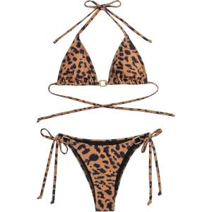 imageSHENHE Womens Sexy Bikini Sets Ring Triangle Tie Bathing Suits 2 Piece SwimsuitsLeopard Brown