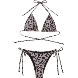 imageSHENHE Womens Sexy Bikini Sets Ring Triangle Tie Bathing Suits 2 Piece SwimsuitsLeopard Grey