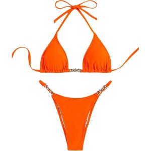 imageSHENHE Womens Sexy Bikini Sets Ring Triangle Tie Bathing Suits 2 Piece SwimsuitsOrange