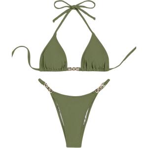 imageSHENHE Womens Sexy Bikini Sets Ring Triangle Tie Bathing Suits 2 Piece SwimsuitsSolid Army Green