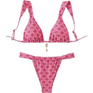 imageSHENHE Womens Two Piece Swimsuits Triangle V Neck Ruched Brazilian Bikini Set Boho SwimwearFloral Pink
