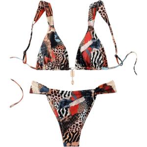 imageSHENHE Womens Two Piece Swimsuits Triangle V Neck Ruched Brazilian Bikini Set Boho SwimwearLeopard Print