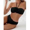 imageSHENHE Womens 2 Piece Halter Swimsuit 3D Flower Appliques Bandeau Tummy Control Bikini SetBlack