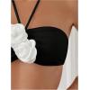 imageSHENHE Womens 2 Piece Halter Swimsuit 3D Flower Appliques Bandeau Tummy Control Bikini SetBlack and White
