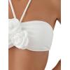 imageSHENHE Womens 2 Piece Halter Swimsuit 3D Flower Appliques Bandeau Tummy Control Bikini SetWhite