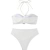 imageSHENHE Womens 2 Piece Halter Swimsuit 3D Flower Appliques Bandeau Tummy Control Bikini SetWhite