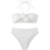 imageSHENHE Womens 2 Piece Halter Swimsuit 3D Flower Appliques Bandeau Tummy Control Bikini SetWhite