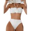 imageSHENHE Womens 2 Piece Halter Swimsuit 3D Flower Appliques Bandeau Tummy Control Bikini SetWhite