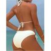 imageSHENHE Womens Beach Holiday Floral Pattern Halter Neck Sexy Bikini Set Crochet Patchwork Beige Medium