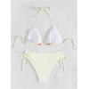 imageSHENHE Womens Beach Holiday Floral Pattern Halter Neck Sexy Bikini Set Crochet Patchwork Beige Medium