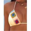 imageSHENHE Womens Beach Holiday Floral Pattern Halter Neck Sexy Bikini Set Crochet Patchwork Beige Medium