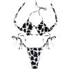 imageSHENHE Womens Cut Out Cow Print 2 Piece Halter Swimsuit High Cut Side Tie BikinisBlack and White