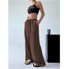 imageSHENHE Womens Drawstring Tie Front Straight Leg Pants Wide Leg Elastic Waist PantsBrown