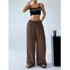 imageSHENHE Womens Drawstring Tie Front Straight Leg Pants Wide Leg Elastic Waist PantsBrown