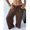 imageSHENHE Womens Drawstring Tie Front Straight Leg Pants Wide Leg Elastic Waist PantsBrown