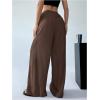 imageSHENHE Womens Drawstring Tie Front Straight Leg Pants Wide Leg Elastic Waist PantsBrown