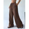 imageSHENHE Womens Drawstring Tie Front Straight Leg Pants Wide Leg Elastic Waist PantsBrown