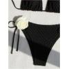imageSHENHE Womens Halter Swimsuits 2 Piece 3D Flower Bikini Set Triangle Tie Bathing SuitBlack