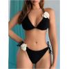 imageSHENHE Womens Halter Swimsuits 2 Piece 3D Flower Bikini Set Triangle Tie Bathing SuitBlack