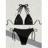imageSHENHE Womens Halter Swimsuits 2 Piece 3D Flower Bikini Set Triangle Tie Bathing SuitBlack