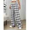 imageSHENHE Womens Plaid High Drawstring Waist Pants Wide Leg Loose Casual Long PantsBlack and White