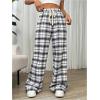 imageSHENHE Womens Plaid High Drawstring Waist Pants Wide Leg Loose Casual Long PantsBlack and White