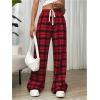 imageSHENHE Womens Plaid High Drawstring Waist Pants Wide Leg Loose Casual Long PantsRed