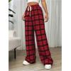 imageSHENHE Womens Plaid High Drawstring Waist Pants Wide Leg Loose Casual Long PantsRed