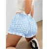 imageSHENHE Womens Y2k Gingham Shorts Ruffle Low Rise Elastic Waist Casual Summer Mini ShortsBlue
