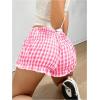 imageSHENHE Womens Y2k Gingham Shorts Ruffle Low Rise Elastic Waist Casual Summer Mini ShortsPink