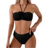 imageSHENHE Womens 2 Piece Halter Swimsuit 3D Flower Appliques Bandeau Tummy Control Bikini SetBlack