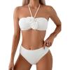 imageSHENHE Womens 2 Piece Halter Swimsuit 3D Flower Appliques Bandeau Tummy Control Bikini SetWhite