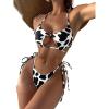 imageSHENHE Womens Cut Out Cow Print 2 Piece Halter Swimsuit High Cut Side Tie BikinisBlack and White