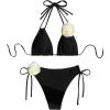 imageSHENHE Womens Halter Swimsuits 2 Piece 3D Flower Bikini Set Triangle Tie Bathing SuitBlack