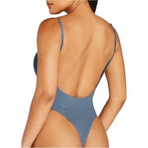 imageSHENHE Womens Open Back Sexy Spaghetti Strap Low Back Summer Backless Cmai BodysuitDusty Blue