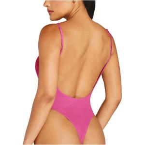 imageSHENHE Womens Open Back Sexy Spaghetti Strap Low Back Summer Backless Cmai BodysuitHot Pink