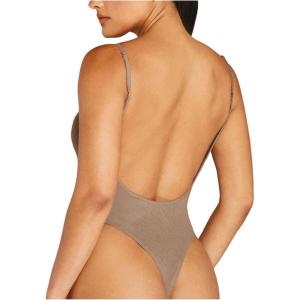 imageSHENHE Womens Open Back Sexy Spaghetti Strap Low Back Summer Backless Cmai BodysuitKhaki