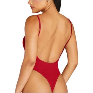 imageSHENHE Womens Open Back Sexy Spaghetti Strap Low Back Summer Backless Cmai BodysuitRed