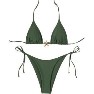 imageSHENHE Womens Triangle String Bikini Set 2 Piece Halter Swimsuits Starfish Metal Linked Swim SetDark Green