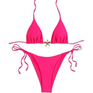 imageSHENHE Womens Triangle String Bikini Set 2 Piece Halter Swimsuits Starfish Metal Linked Swim SetHot Pink