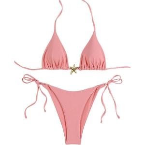imageSHENHE Womens Triangle String Bikini Set 2 Piece Halter Swimsuits Starfish Metal Linked Swim SetLight Pink